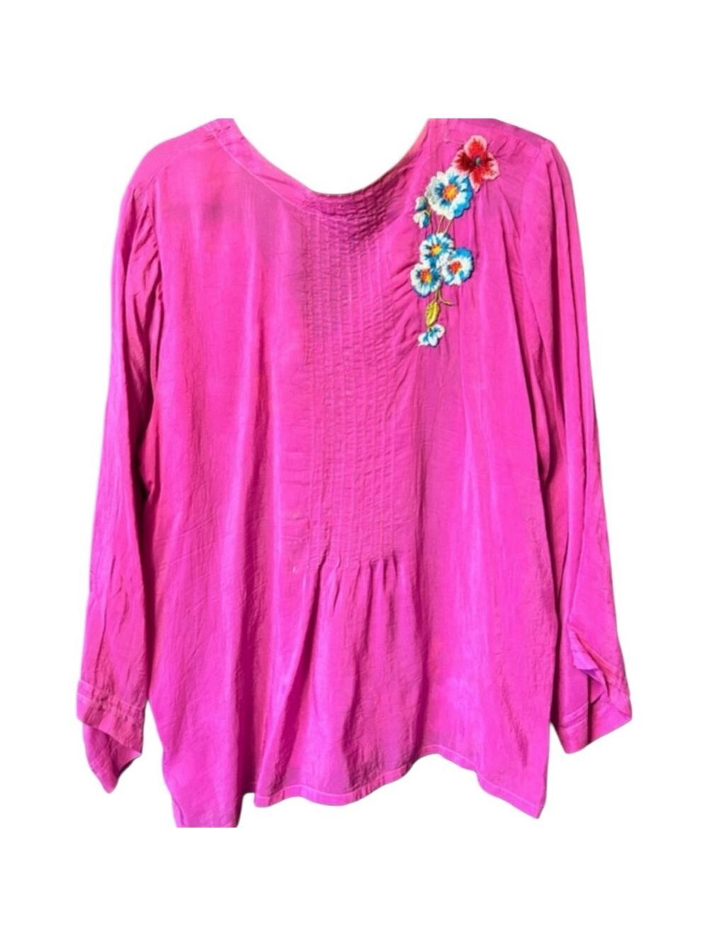 Johnny Was XL (21” PTP) Fuchsia Multicolor Floral Embroidered Tunic Blouse - Picture 4 of 6